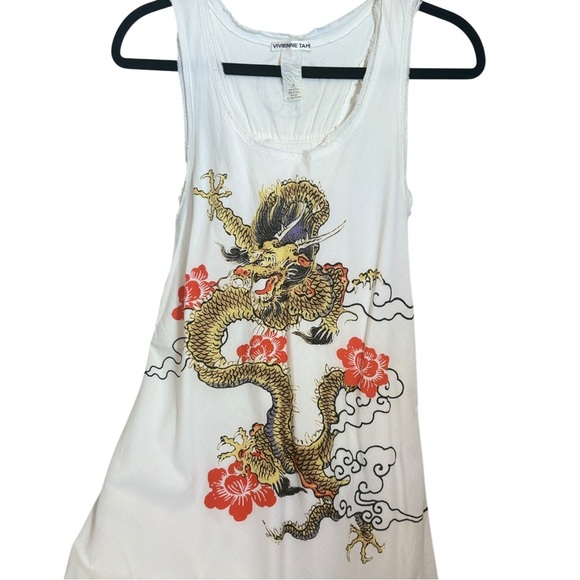 Vivienne Tam White Midi Dress with Dragon Print Vintage Y2K Rare